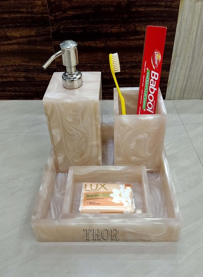 THOR INSTRUMENTS Stylish Luxury Bathroom Sets Stone - Bathroom Accessories Decor/Soap Dispenser, Tooth Brush Holder and Soap Dish and Towel Tray Set of 4 Rustic Vintage Home Decor Gifts - Image 5